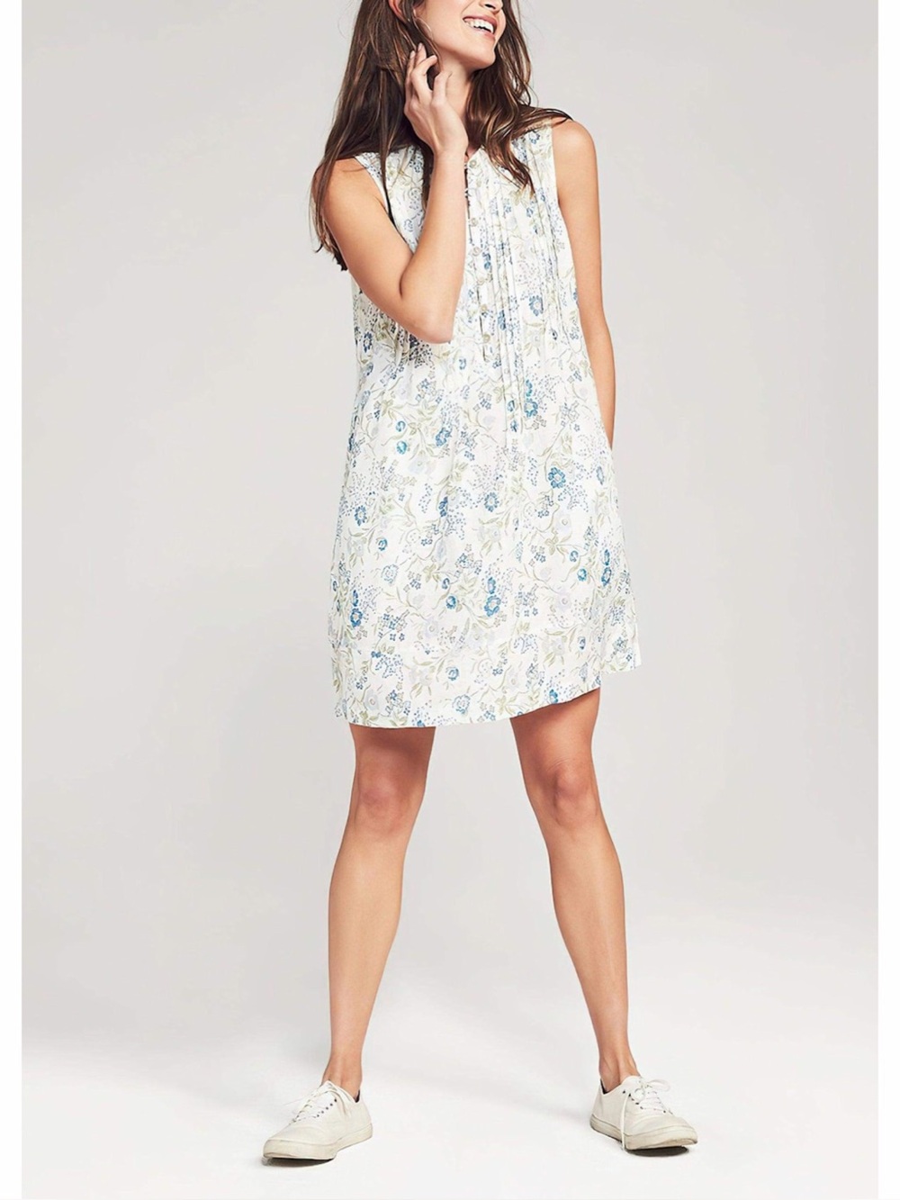 Faherty Isha Dress Size S Blue Floral Linen Sleeveless Button Front Casual